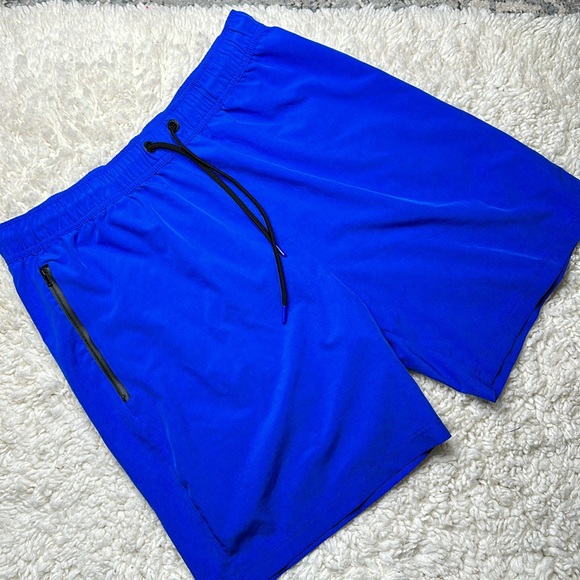 Bright Blue Men’s Activewear Running Shorts Zip up Pockets 1BB7 - Picture 1 of 7